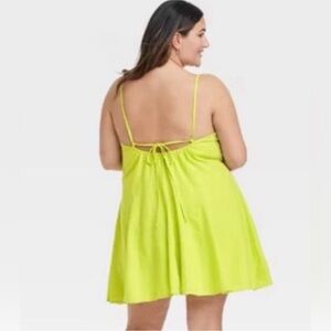 A New Day Beach Bungalow linen-blend mini dress size 4X in lime green NWT plus